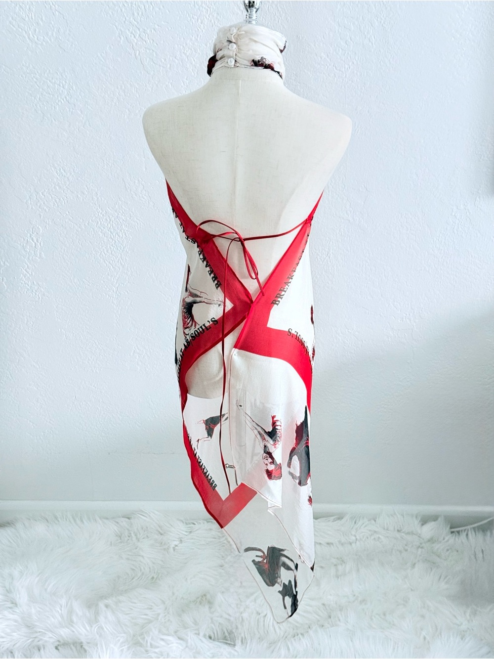 Rare Editorial VTG AB/SOUL Italy Silk Y2K Graphic Halter Dress Tunic Euro-Chic - Picture 3 of 16
